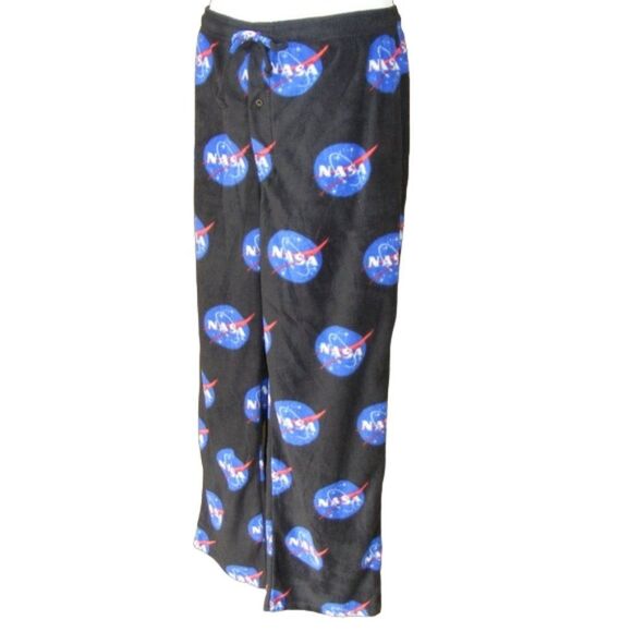 BUZZ ALDRIN NASA Logo Lounge Pants, XXL, Black Fleece, Elastic Waist/Drawstring - Picture 4 of 7
